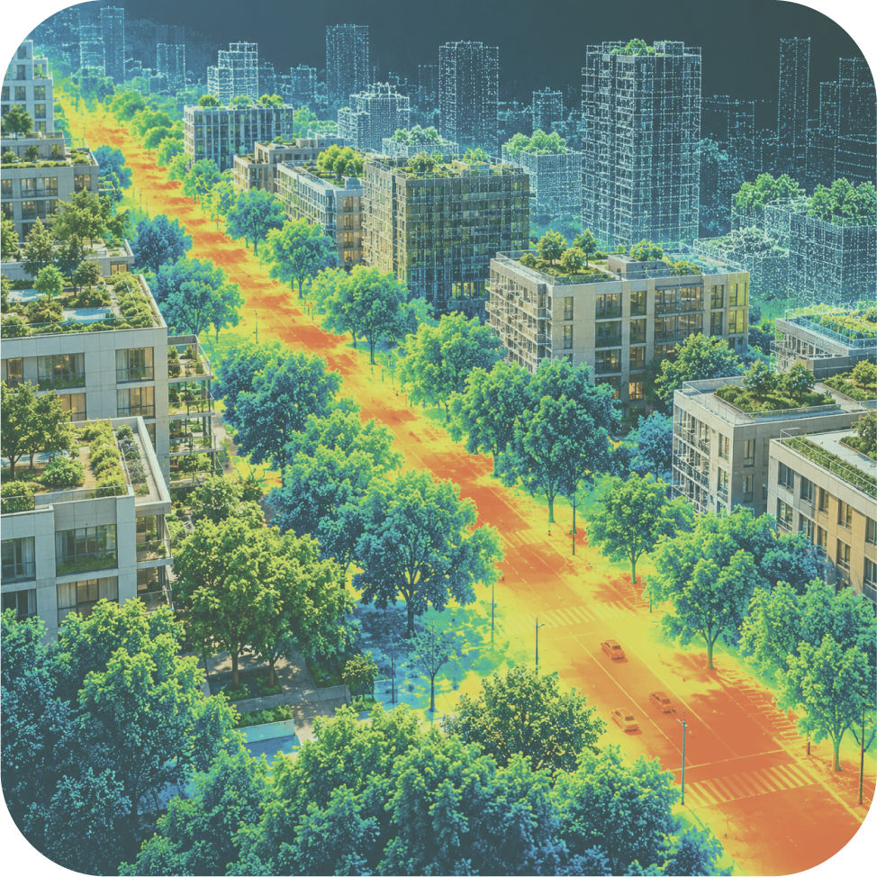 Illustration of tree cover and urban heat in a neighbourhood