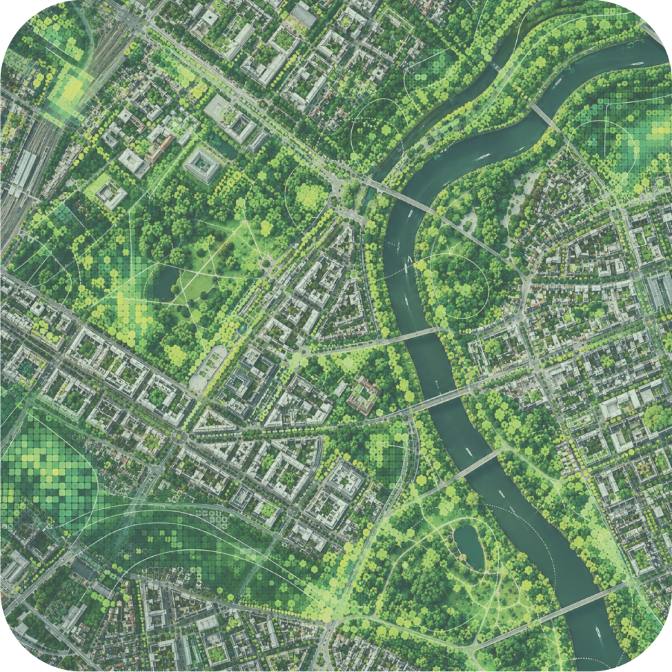 Illustrative aerial view of vegetation and housing